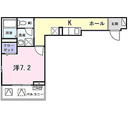 パラッツオ城陽 2階1Kの間取り