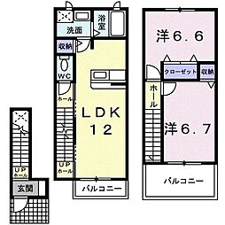 プルフィー 2階2LDKの間取り