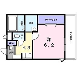 南海高野線 金剛駅 徒歩18分の賃貸アパート 2階1Kの間取り