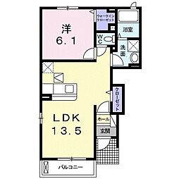 JR水戸線 岩瀬駅 徒歩18分の賃貸アパート 1階1LDKの間取り