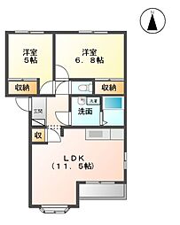 サンコート 2階2LDKの間取り