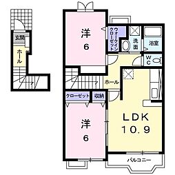 アルモニーI 2階2LDKの間取り