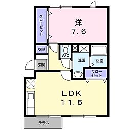 ナックメイプルニュータウンB 1LDKの間取図画像