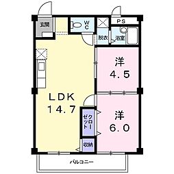 シティハイツ小堀A 2LDKの間取図画像