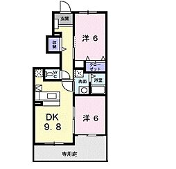 JR山陰本線 園部駅 徒歩15分の賃貸アパート 1階2DKの間取り