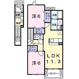 サニープラシードＢ 2階2LDKの間取り