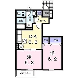 プルメリアＤ 1階2DKの間取り