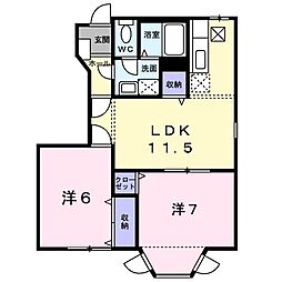 スイートとまと三番館 1階2LDKの間取り