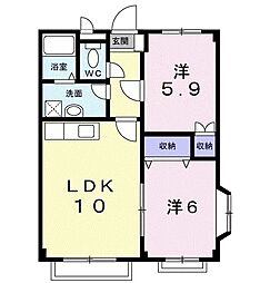 ナックニューエリールＢ 2階2LDKの間取り