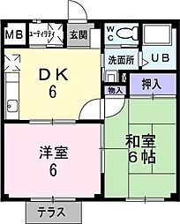 ロマニー平和坂ハイツ 2階2DKの間取り