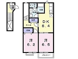 サンプレイス3 2階2DKの間取り