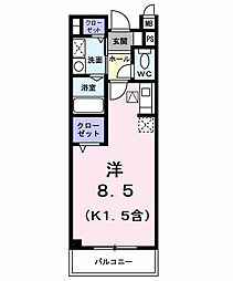 西武拝島線 武蔵砂川駅 徒歩11分の賃貸アパート 1階ワンルームの間取り