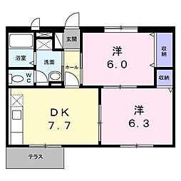 メゾンシャルマン 1階2DKの間取り