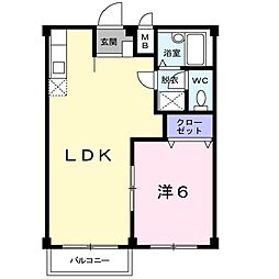 ピースフルさわＢ 1階1LDKの間取り