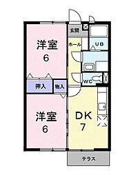 オリージャ 1階2DKの間取り