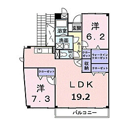 JR常磐線 日立駅 徒歩19分の賃貸マンション 2階2LDKの間取り