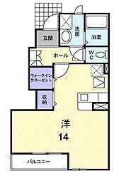 名鉄河和線 高横須賀駅 徒歩7分の賃貸アパート 1階ワンルームの間取り
