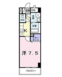 京王線 府中駅 徒歩6分の賃貸マンション 1階1Kの間取り