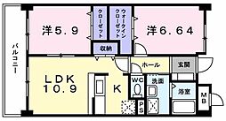 パレ・フルール 2LDKの間取図画像