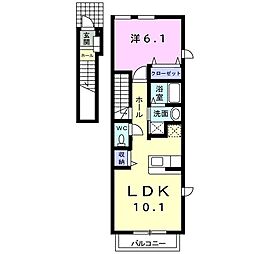 レジュイール 2階1LDKの間取り