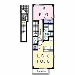 東武伊勢崎線 剛志駅 3.7kmの賃貸アパート 2階1LDKの間取り
