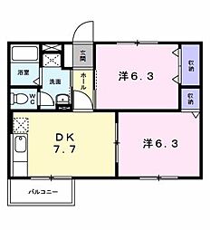 エスポワールＡ 2階2DKの間取り
