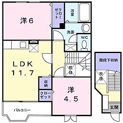 JR常磐線 水戸駅 バス20分 笠原町下車 徒歩4分の賃貸アパート 2階2LDKの間取り