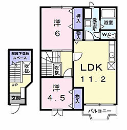 京都丹後鉄道宮豊線 与謝野駅 バス10分 加悦谷高校前下車 徒歩4分の賃貸アパート 2階2LDKの間取り