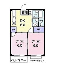 ローティハイツ 2DKの間取図画像