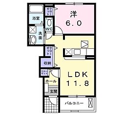 サニーヒル鷹丘　Ａ 1階1LDKの間取り