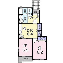伊豆箱根鉄道駿豆線 田京駅 徒歩12分の賃貸アパート 1階2DKの間取り