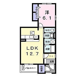 パシフィックコーストI 1階1LDKの間取り