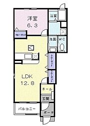 東武伊勢崎線 川俣駅 徒歩9分の賃貸アパート 1階1LDKの間取り