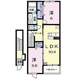 JR東海道本線 荒尾駅 徒歩22分の賃貸アパート 2階2LDKの間取り
