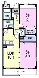 メゾンドルミエール 3階2LDKの間取り