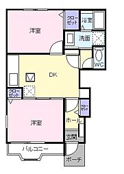 ソレアード・ローマ 1階2DKの間取り