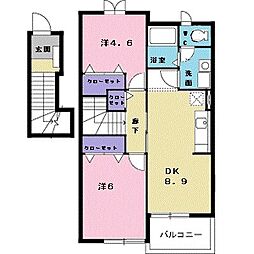 JR小浜線 東舞鶴駅 徒歩29分の賃貸アパート 2階2DKの間取り
