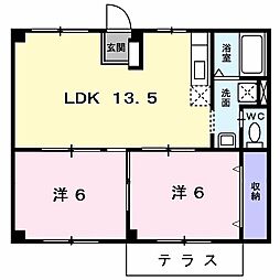 アーバンドエル21Ａ 1階2LDKの間取り