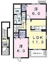 プロムナードI 2階2LDKの間取り