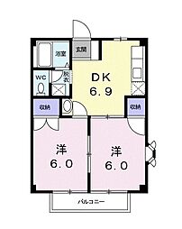 近鉄名古屋線 近鉄弥富駅 徒歩6分の賃貸アパート 1階2DKの間取り
