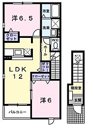 コリナ　請西　Ｂ 2階2LDKの間取り