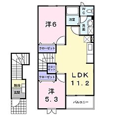 ジャルダン・ヴェール 2階2LDKの間取り