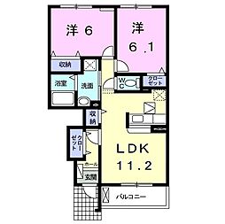 京王線 つつじヶ丘駅 徒歩21分の賃貸アパート 1階2LDKの間取り