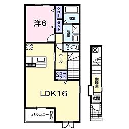 ソレイユＢ 2階1LDKの間取り