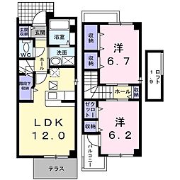 プラティークＡ 1階2LDKの間取り