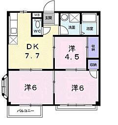 メープルファーム照山I 2階3DKの間取り