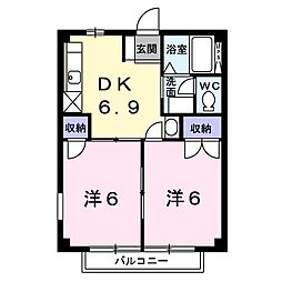 ニューシティー江口 2DKの間取図画像