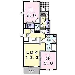 JR水戸線 結城駅 徒歩21分の賃貸アパート 1階2LDKの間取り