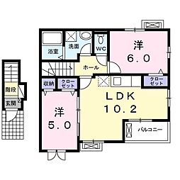 JR常磐線 高萩駅 徒歩7分の賃貸アパート 2階2LDKの間取り