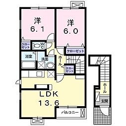 ティアラII 2階2LDKの間取り